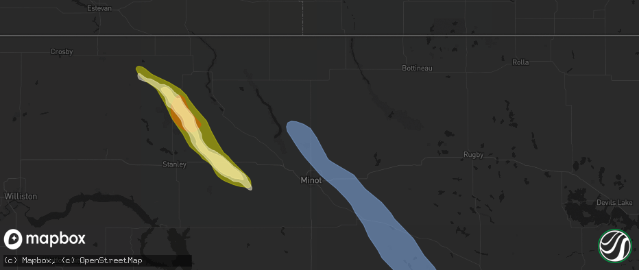 Hail map in Glenburn, ND on June 16, 2026