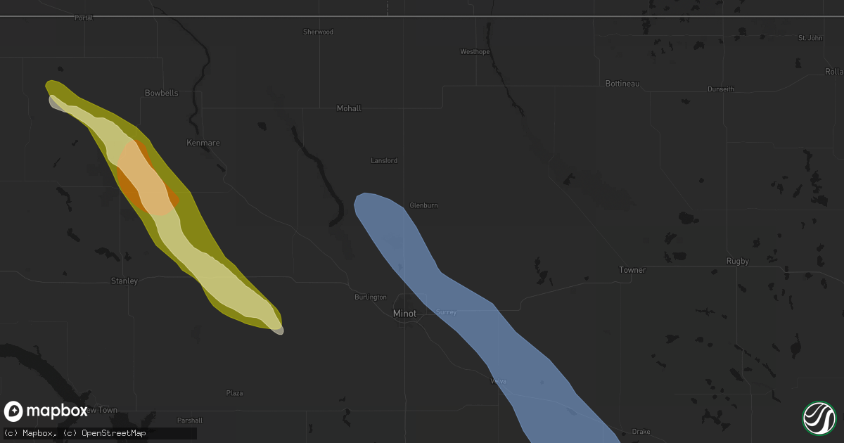 Hail map in Glenburn, ND on June 16, 2026