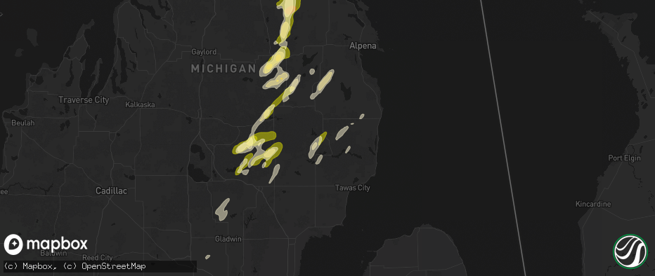 Hail map in Glennie, MI on June 16, 2026