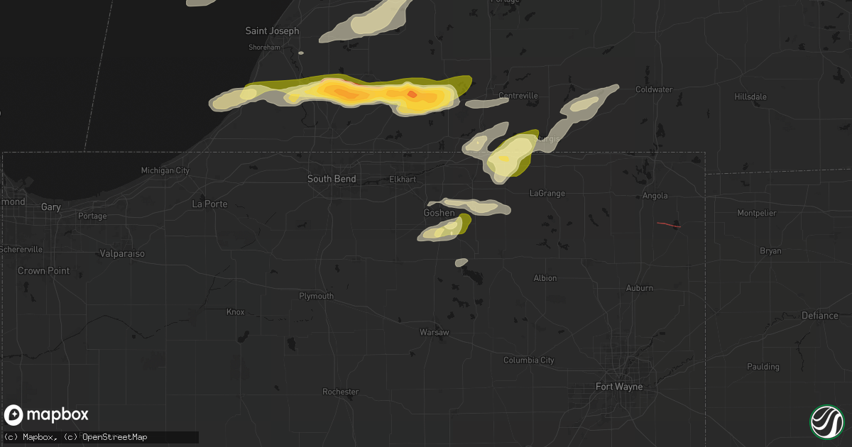 Hail map in Goshen, IN on June 16, 2026
