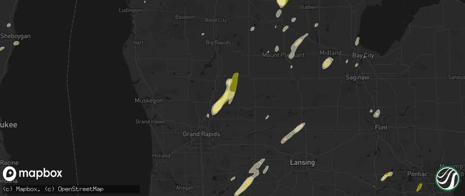 Hail map in Gowen, MI on June 16, 2026