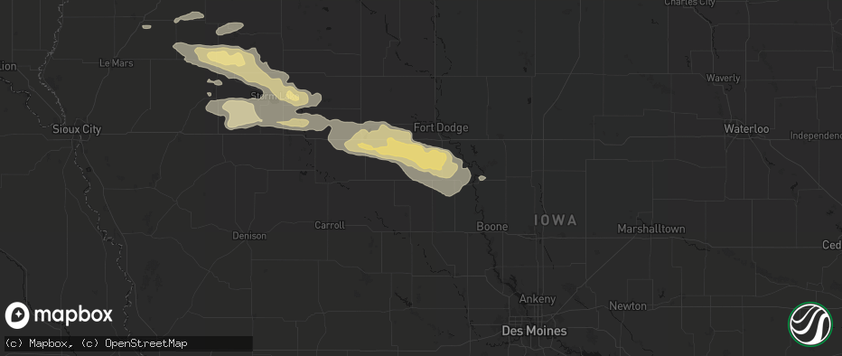 Hail map in Gowrie, IA on June 16, 2026