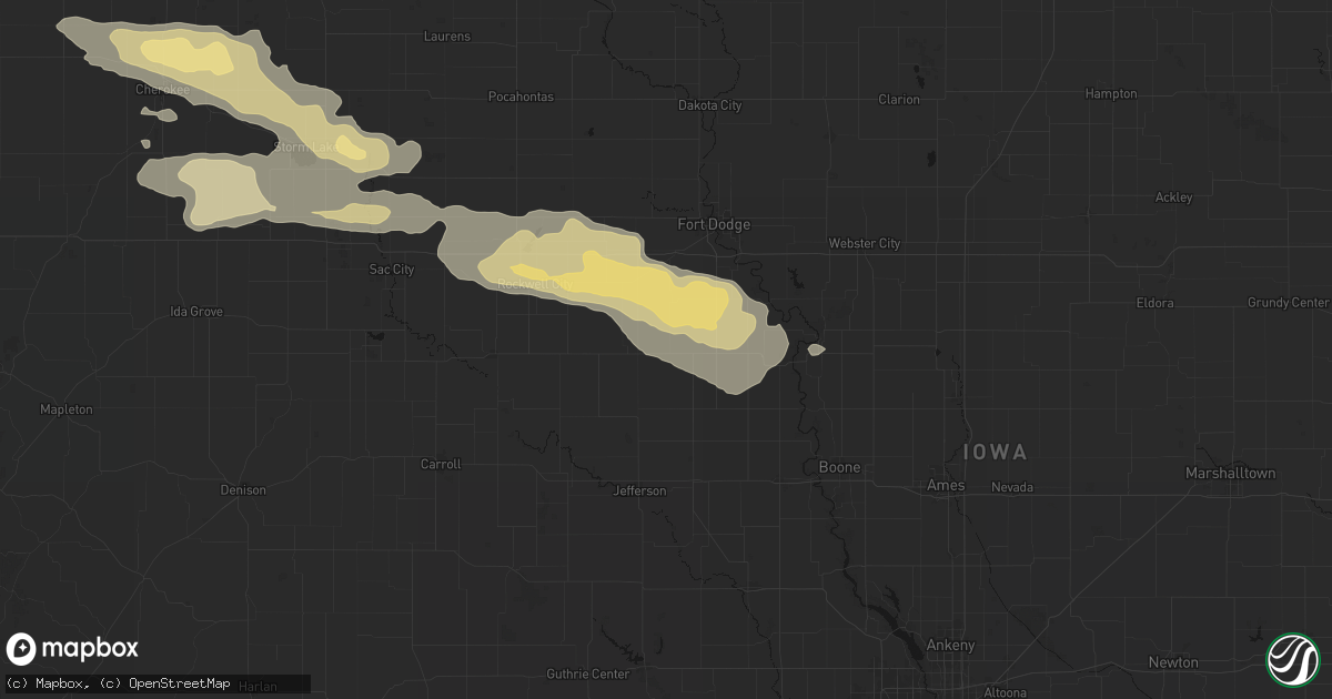 Hail map in Gowrie, IA on June 16, 2026