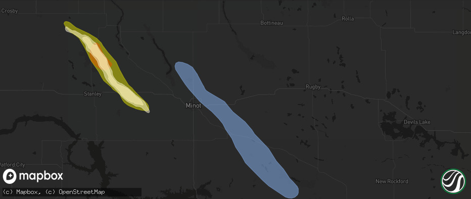 Hail map in Granville, ND on June 16, 2026