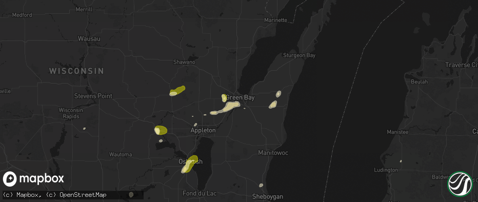 Hail map in Green Bay, WI on June 16, 2026