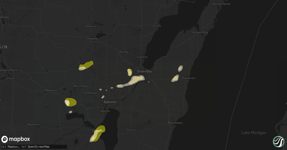 Hail map in Green Bay, WI on June 16, 2026