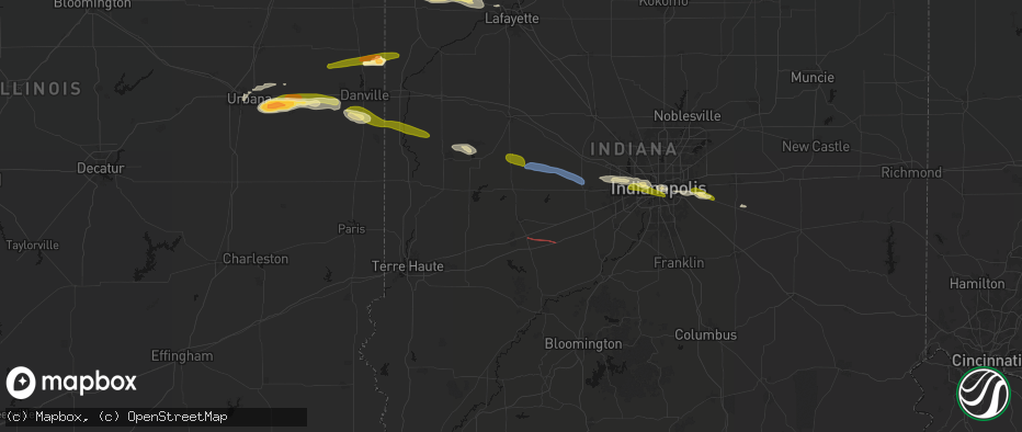 Hail map in Greencastle, IN on June 16, 2026