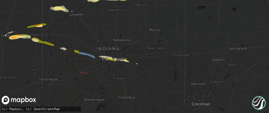 Hail map in Greenfield, IN on June 16, 2026