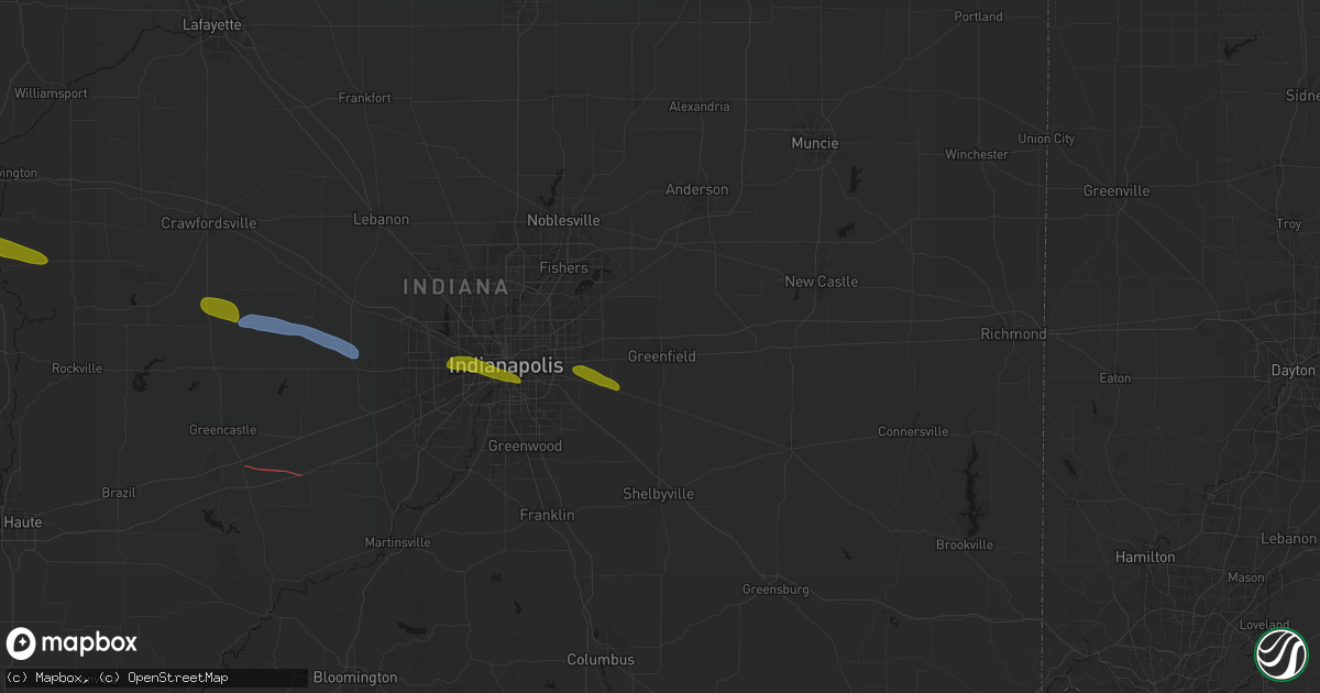 Hail map in Greenfield, IN on June 16, 2026