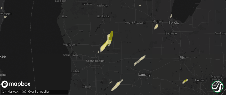 Hail map in Greenville, MI on June 16, 2026