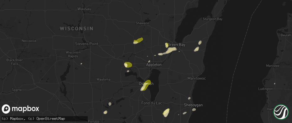Hail map in Greenville, WI on June 16, 2026