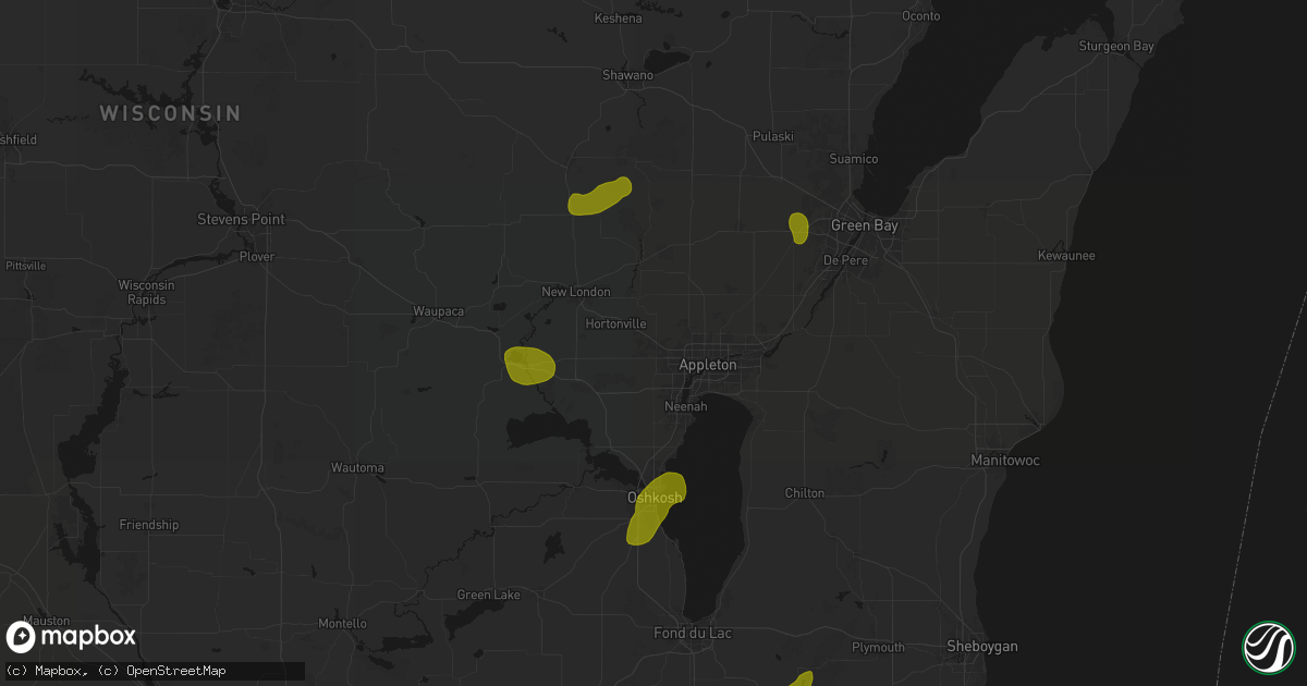 Hail map in Greenville, WI on June 16, 2026
