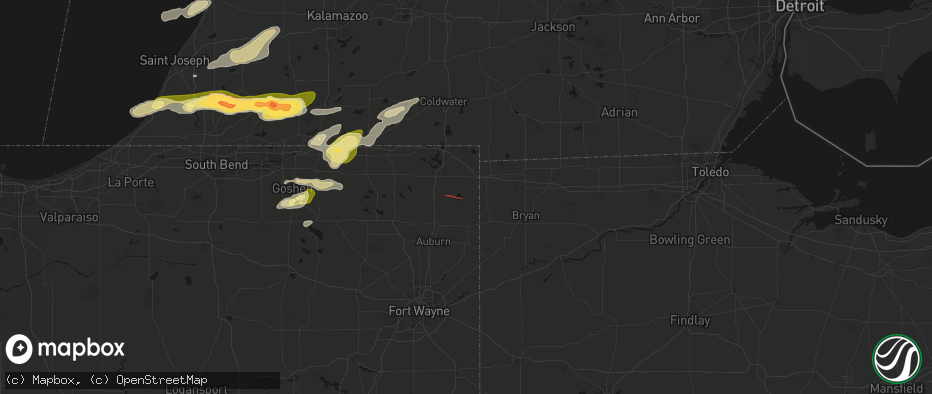 Hail map in Hamilton, IN on June 16, 2026