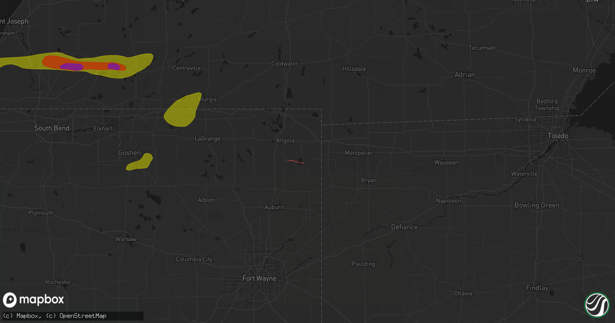 Hail map in Hamilton, IN on June 16, 2026