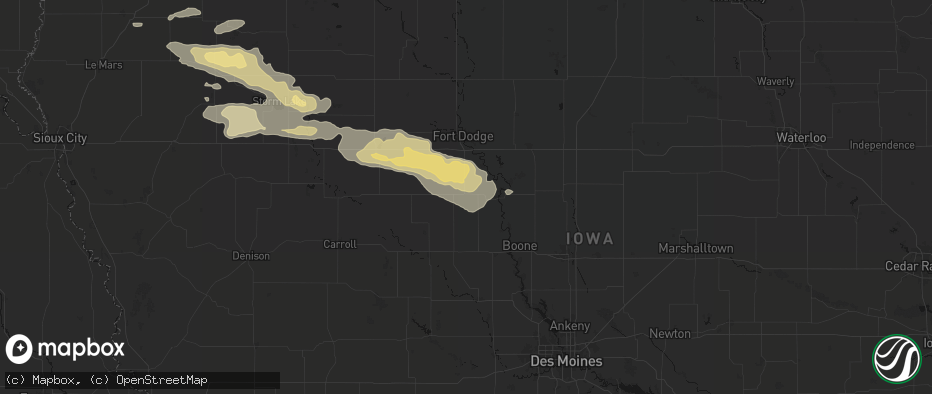 Hail map in Harcourt, IA on June 16, 2026