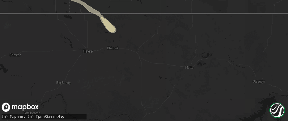 Hail map in Harlem, MT on June 16, 2026