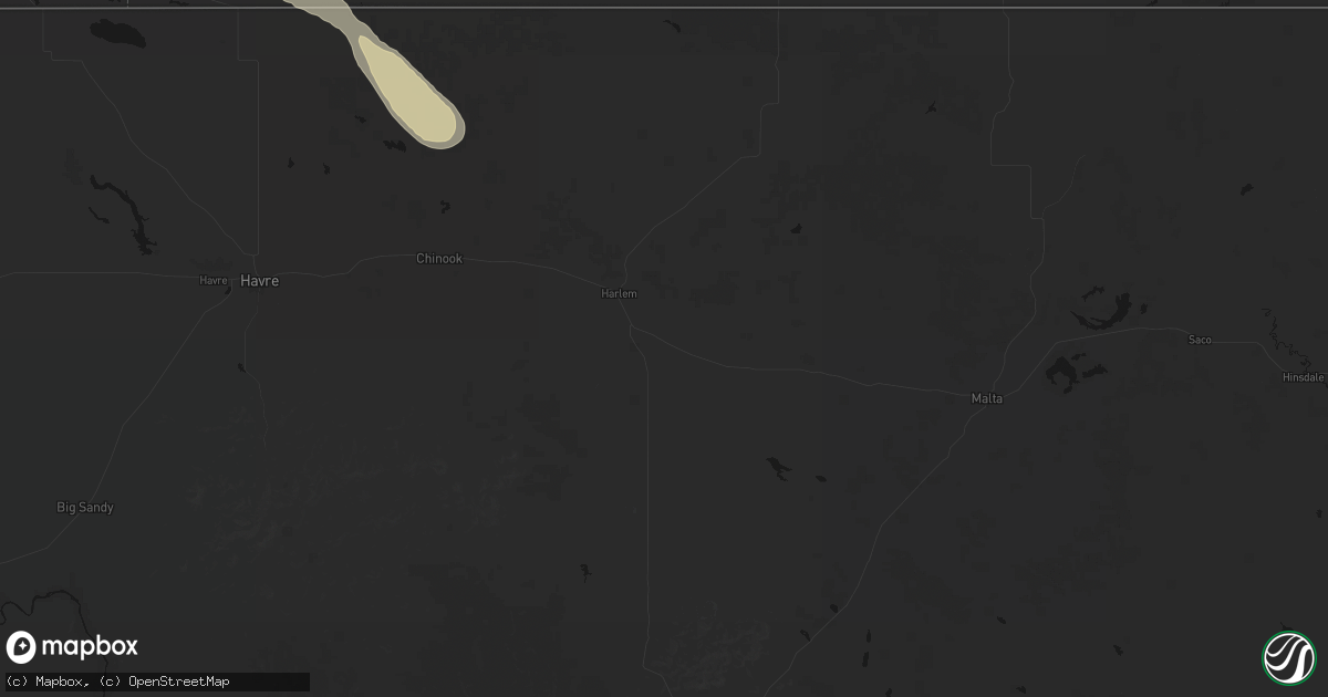 Hail map in Harlem, MT on June 16, 2026