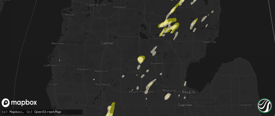 Hail map in Harrison, MI on June 16, 2026