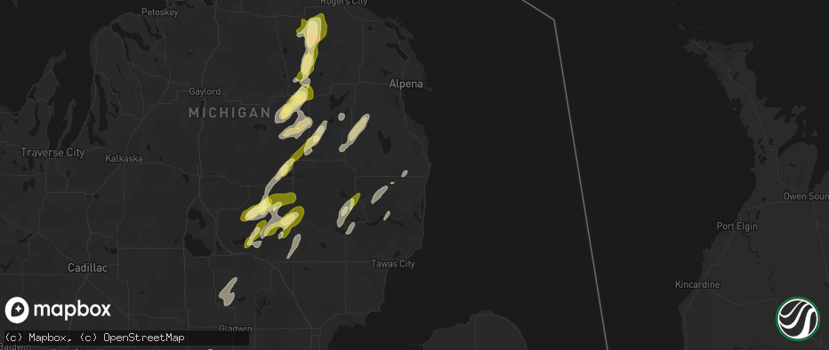 Hail map in Harrisville, MI on June 16, 2026