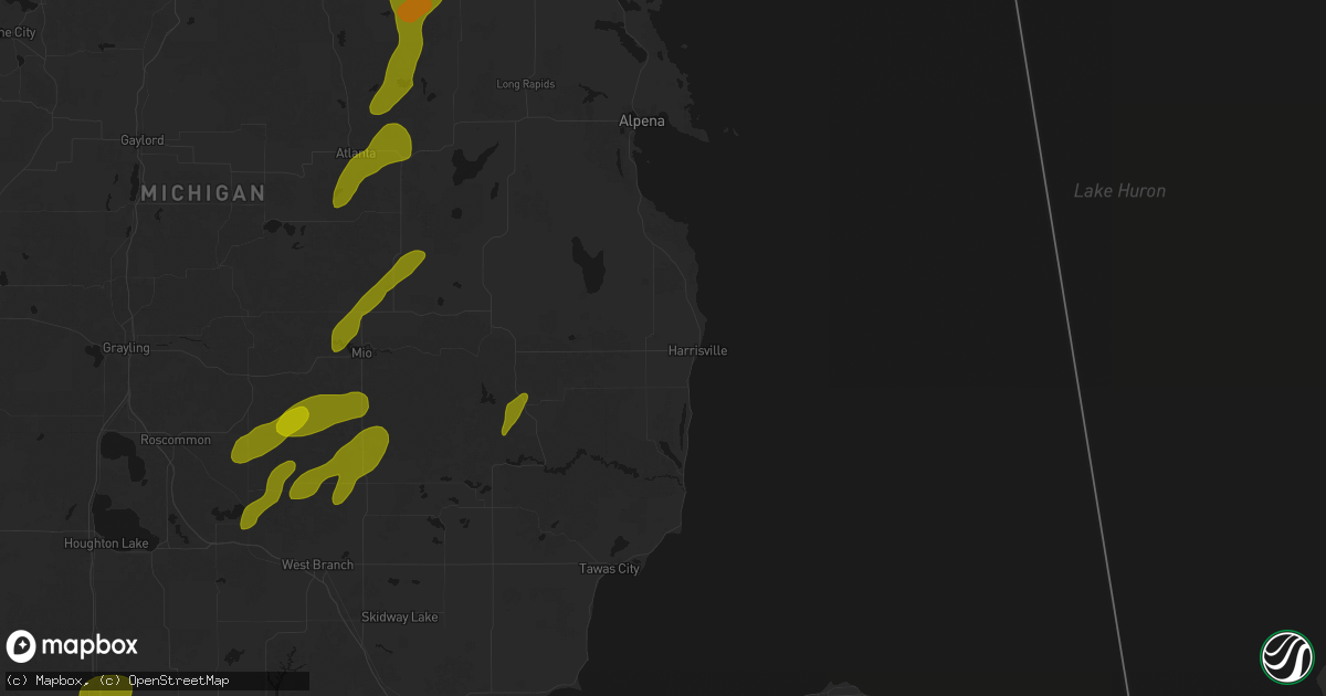 Hail map in Harrisville, MI on June 16, 2026