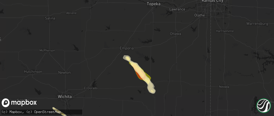 Hail map in Hartford, KS on June 16, 2026