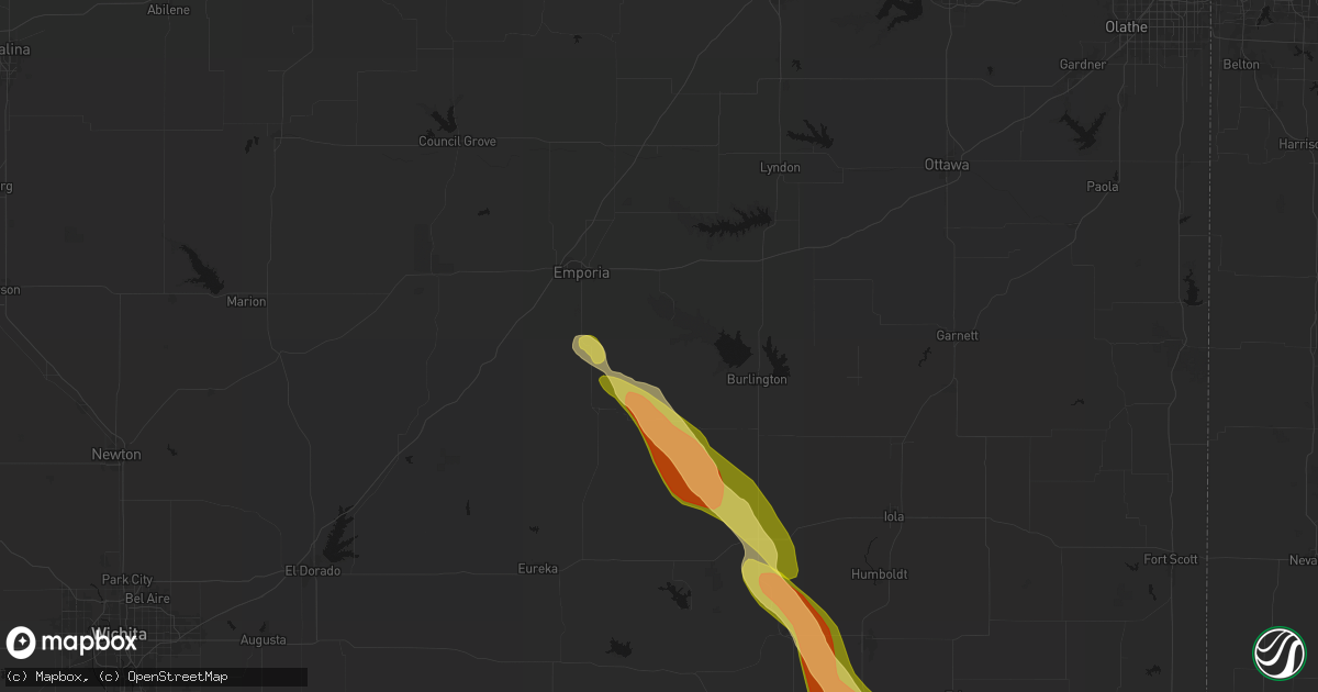 Hail map in Hartford, KS on June 16, 2026