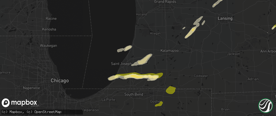 Hail map in Hartford, MI on June 16, 2026