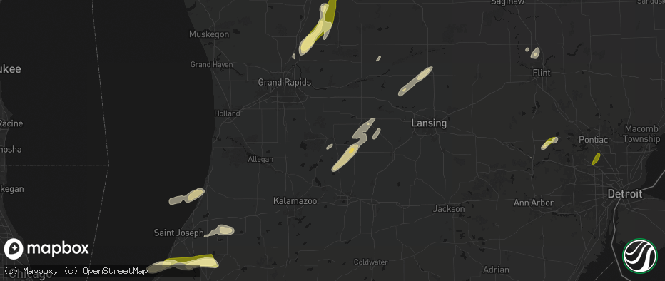 Hail map in Hastings, MI on June 16, 2026