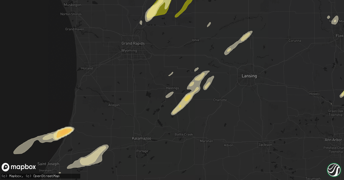 Hail map in Hastings, MI on June 16, 2026