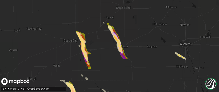 Hail map in Haviland, KS on June 16, 2026