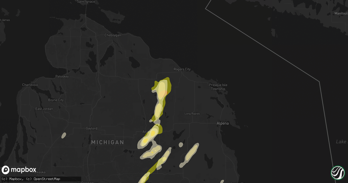 Hail map in Hawks, MI on June 16, 2026