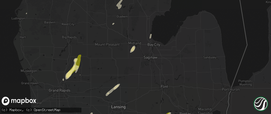 Hail map in Hemlock, MI on June 16, 2026