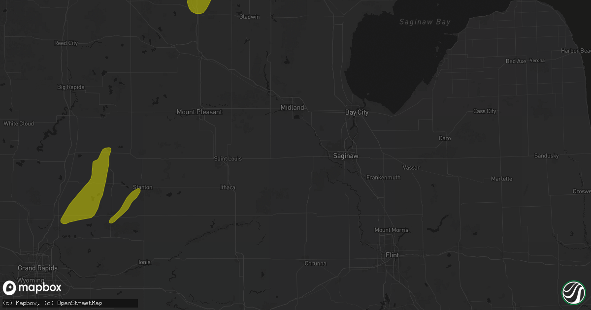 Hail map in Hemlock, MI on June 16, 2026