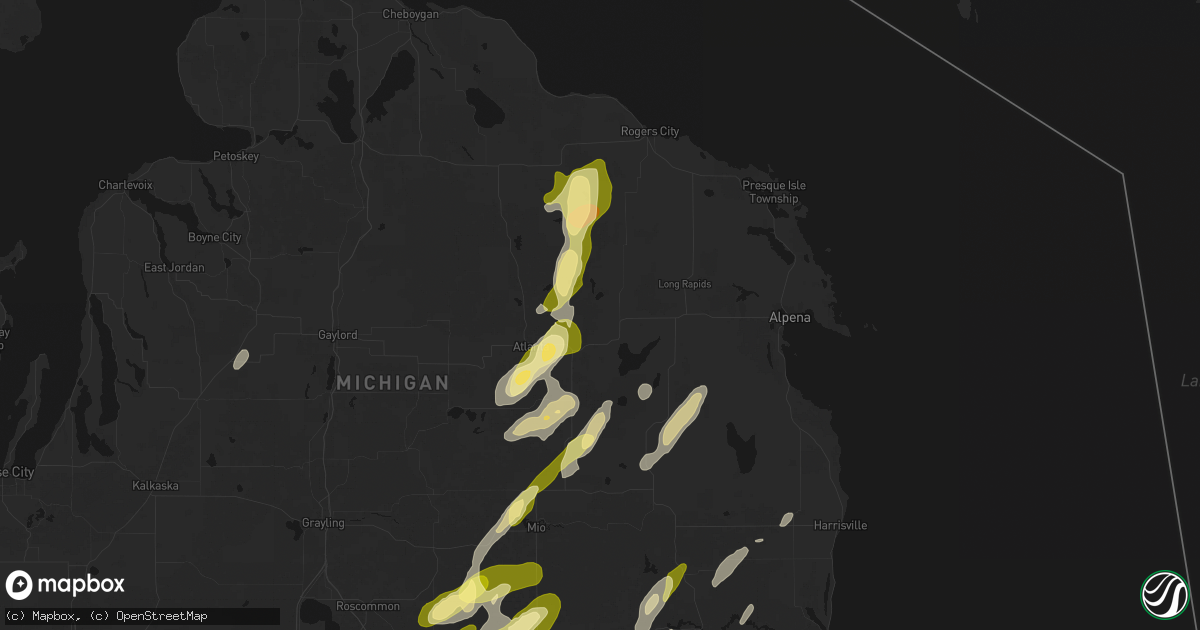Hail map in Hillman, MI on June 16, 2026