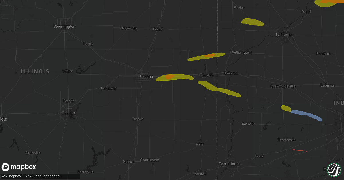 Hail map in Homer, IL on June 16, 2026
