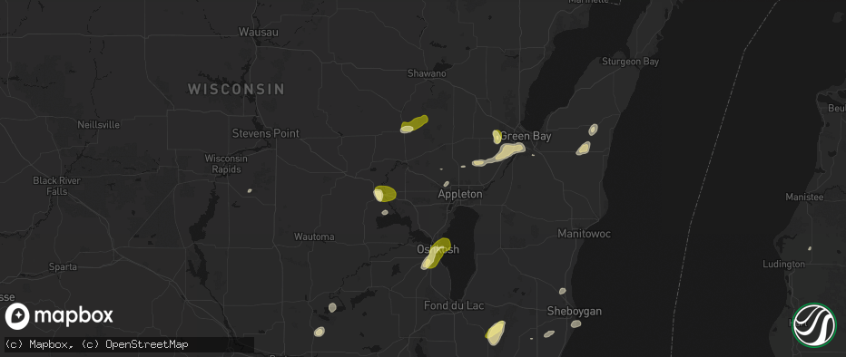Hail map in Hortonville, WI on June 16, 2026