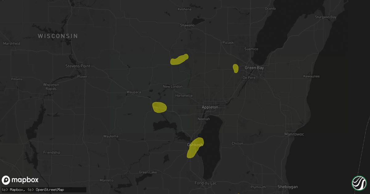 Hail map in Hortonville, WI on June 16, 2026