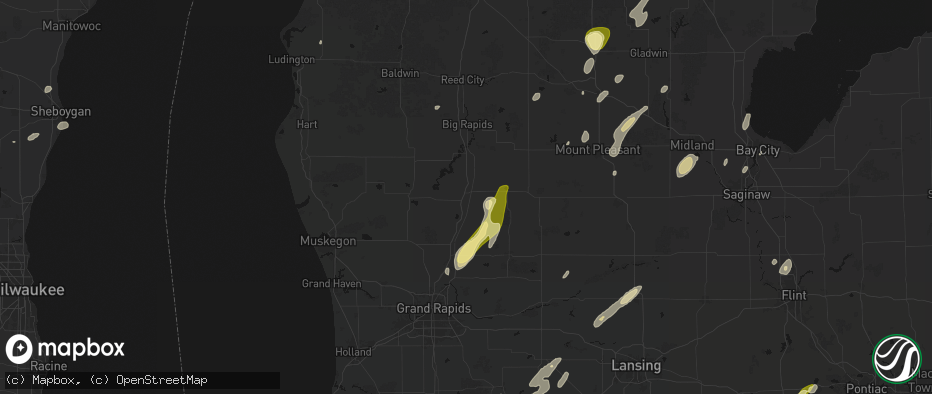 Hail map in Howard City, MI on June 16, 2026