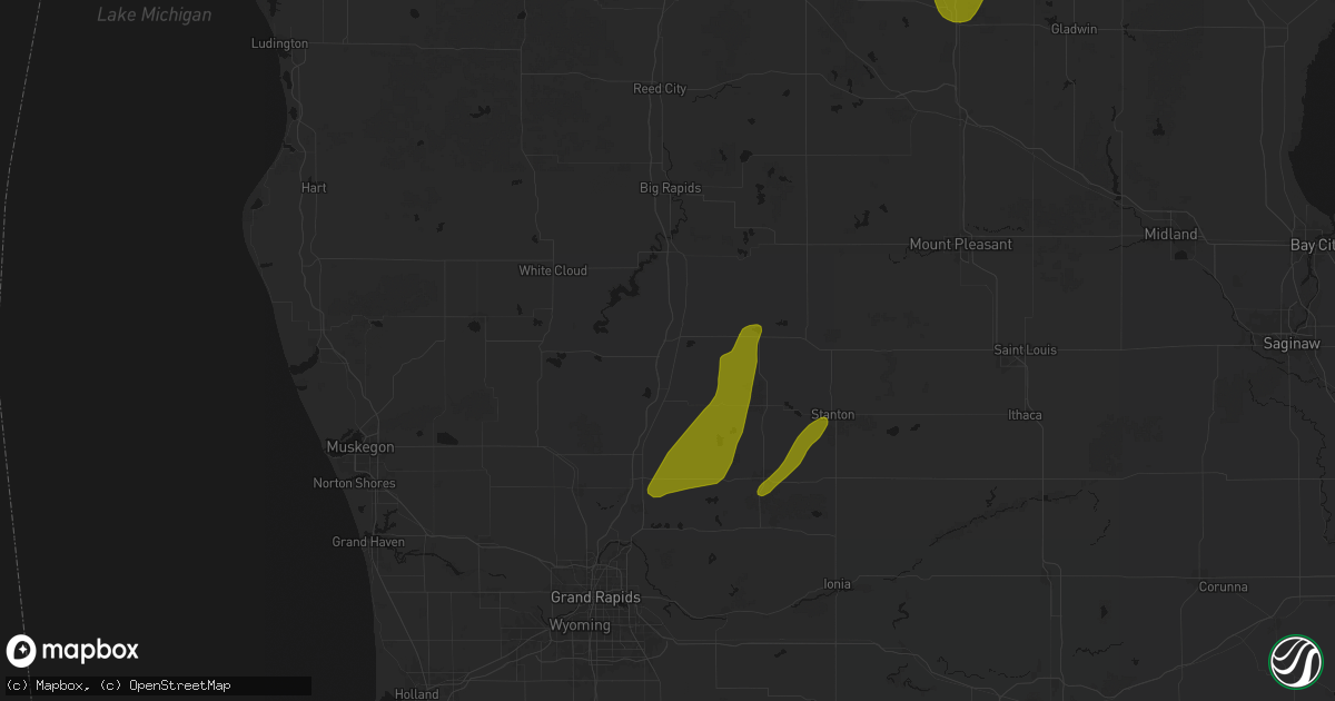 Hail map in Howard City, MI on June 16, 2026
