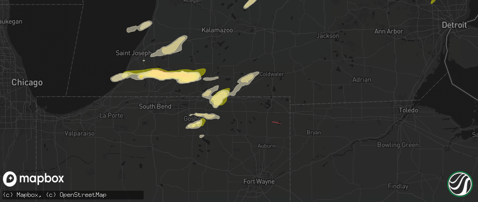 Hail map in Howe, IN on June 16, 2026