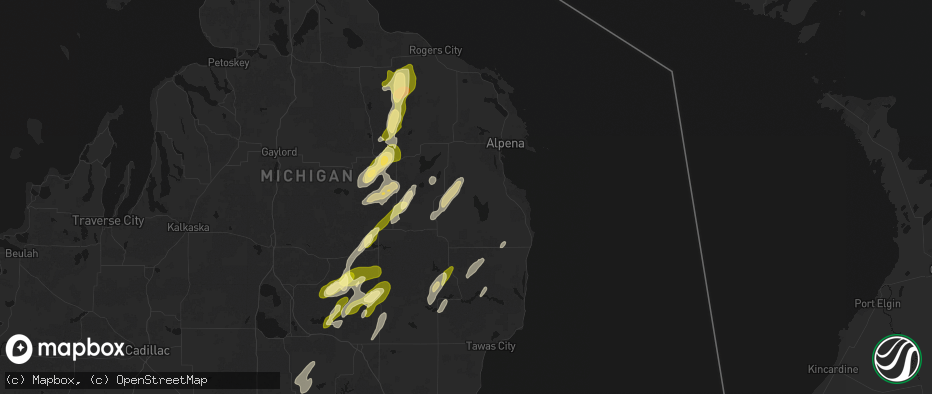 Hail map in Hubbard Lake, MI on June 16, 2026