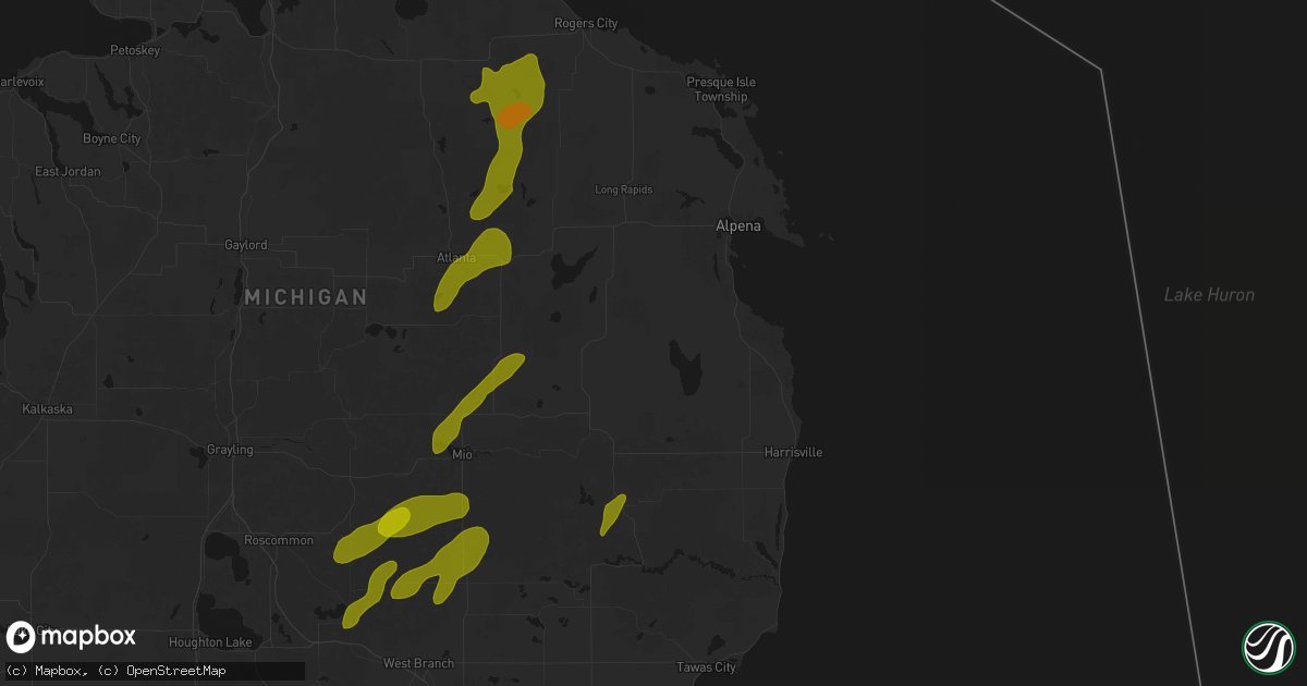 Hail map in Hubbard Lake, MI on June 16, 2026