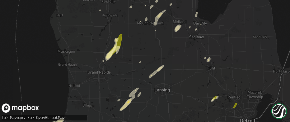 Hail map in Hubbardston, MI on June 16, 2026