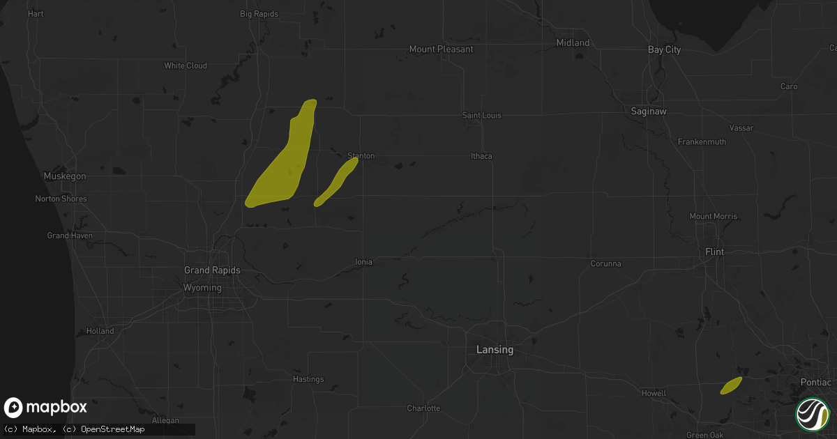 Hail map in Hubbardston, MI on June 16, 2026