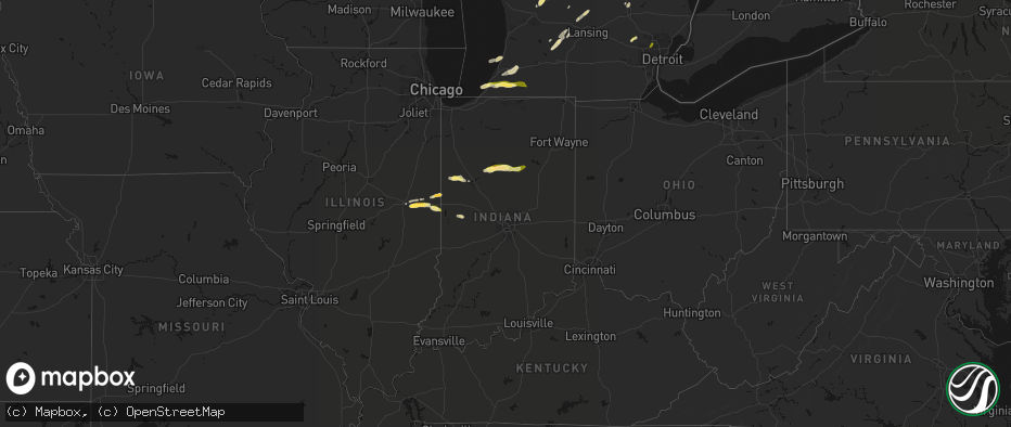 Hail map in Indiana on June 16, 2026