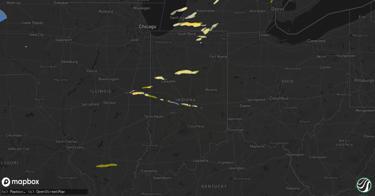 Hail map in Indiana on June 16, 2026