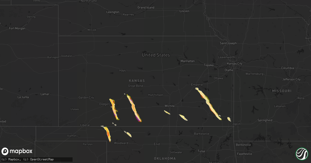 Hail map in Kansas on June 16, 2026