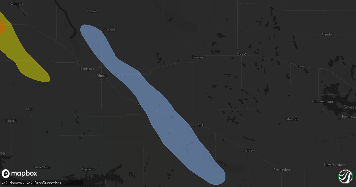 Hail map in Karlsruhe, ND on June 16, 2026