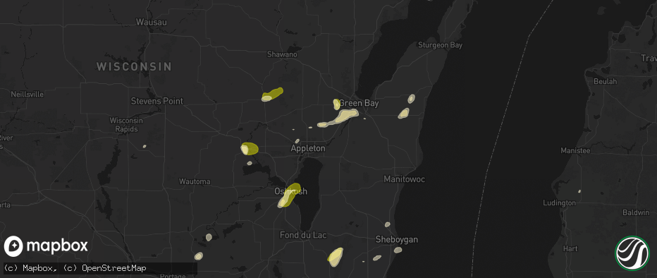 Hail map in Kaukauna, WI on June 16, 2026