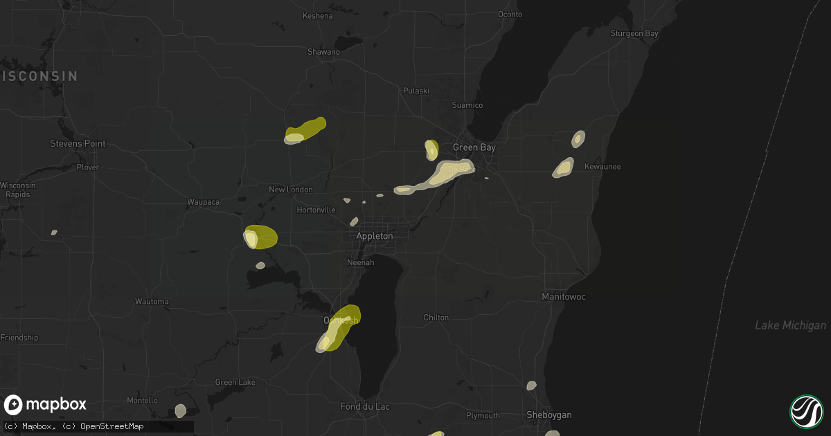 Hail map in Kaukauna, WI on June 16, 2026